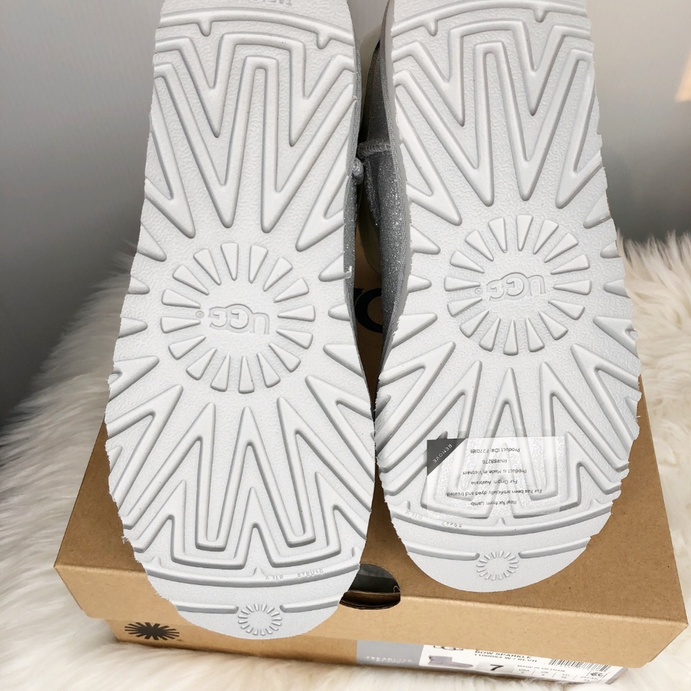 UGG Mini Bailey Bow Silver Sparkle Boots Glitter - Picture 5 of 8